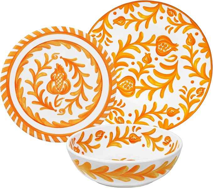Le Cadeaux Luxury Melamine 18 Piece Dinnerwear Set, Service for 6, Sicily Orange