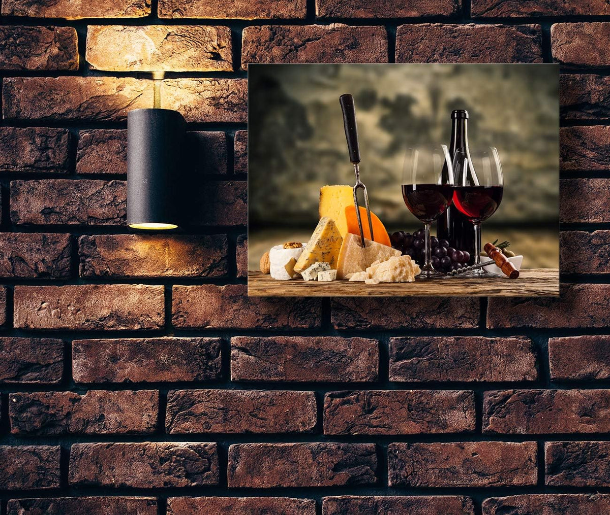 Looife Kitchen Still Life Canvas Wall Art 32x24 Inch Gallery Wrapped Red Wine with Cheese Picture Prints Wall Decor Food Art Deco for Dining Room and Bar Decoration