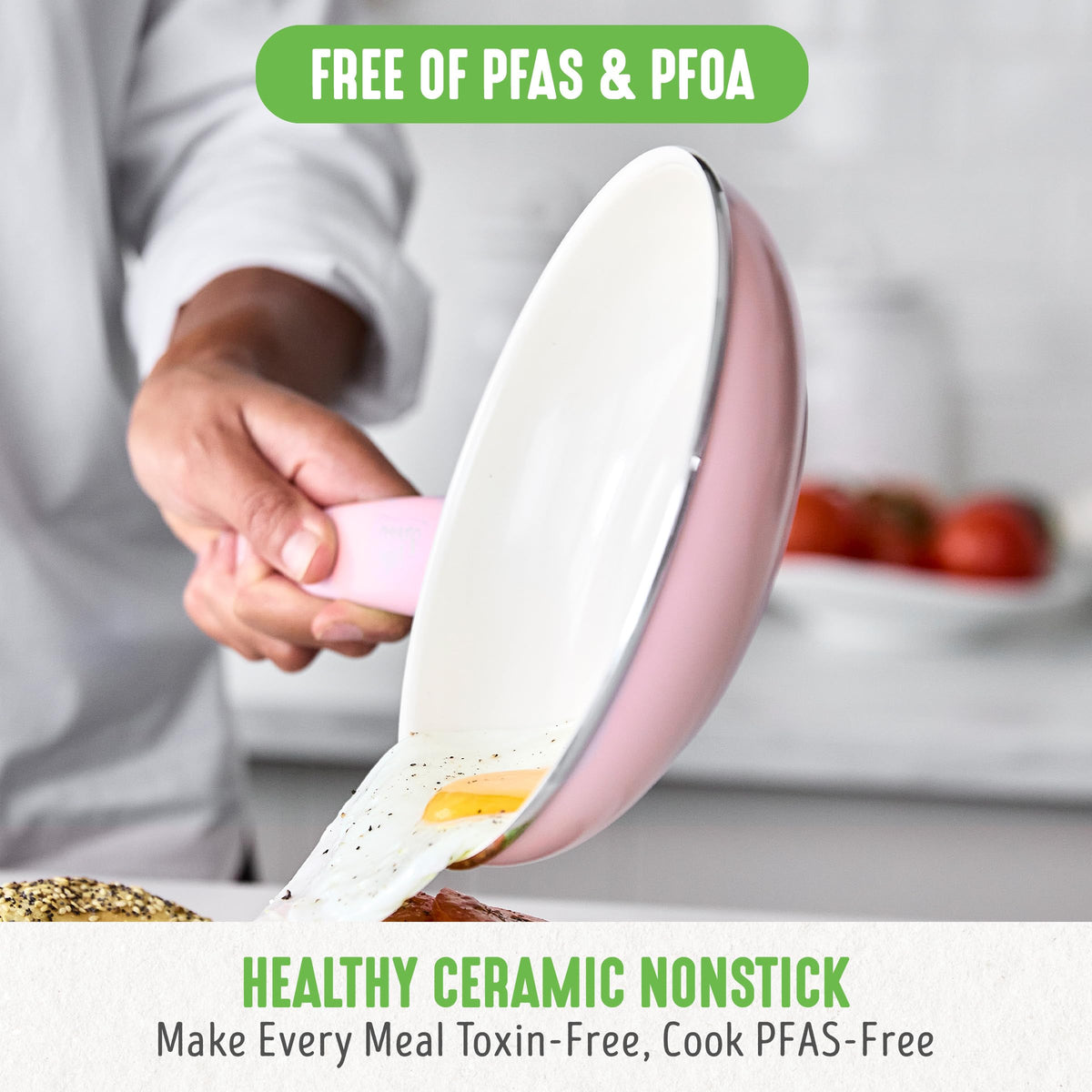 Soft Grip Healthy Ceramic Nonstick 18 Piece Kitchen Cookware Pots and Frying Sauce Saute Pans Set (18 Piece Cookware Set / Soft Pink)