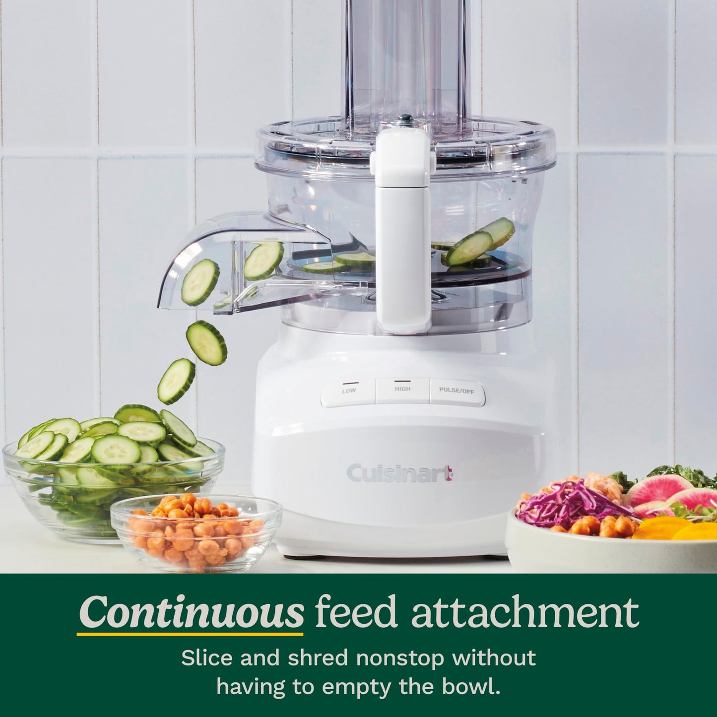 9 Cup Continuous Feed Food Processor with Fine and Medium Reversible Shredding and Slicing Disc (9 Cup / White)