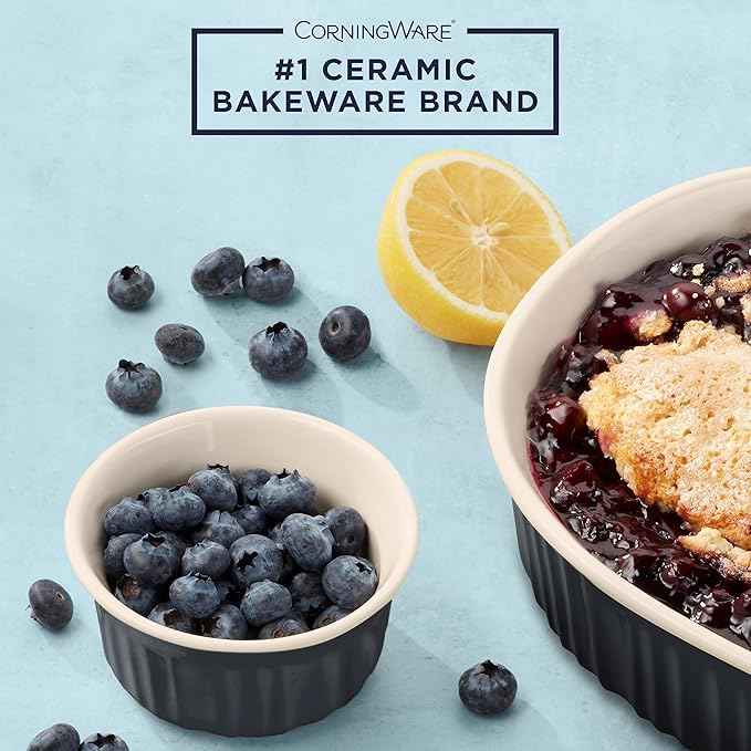 CorningWare Ceramic Bakeware Set with Lids, Chip and Crack Resistant Stoneware Baking Dish, Microwave, Dishwasher, Oven, Freezer and Fridge Safe, 12-Piece French Navy