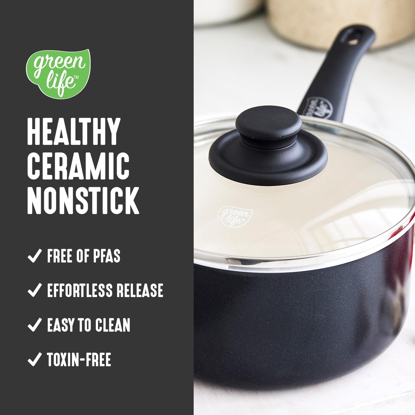2.5QT Ceramic Nonstick Saucepan with Glass Lid