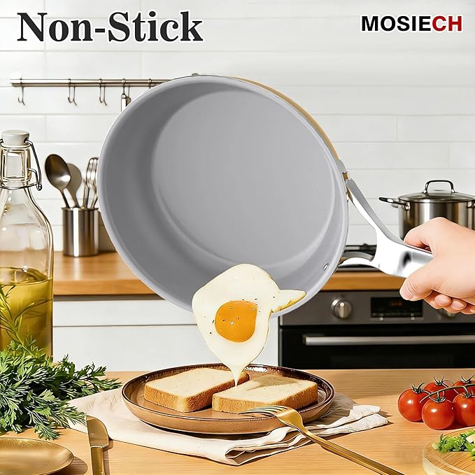 7-Piece Ceramic Nonstick Cookware Set with Lids - PFAS/PTFE/PFOA Free, Interior & Exterior Ceramic Coating -Easy to Clean- Kitchen Storage-All Stovetop Compatible & Oven-Safe up to 480°F