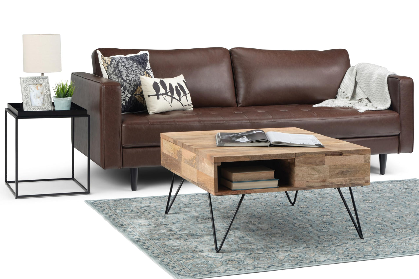 Hunter 32" Wide Solid Mango Wood Square Coffee Table in Natural (Lift Top Coffee Table / 32 inch / Refined Natural)
