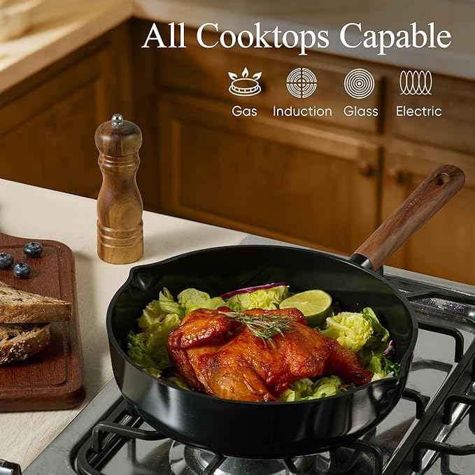 CAROTE 21pcs Cookware Set Nonstick Pots and Pans Set, Ceramic Cookware Set Induction Cookware, Non toxic Healthy Non Stick Kitchen Cooking Set, PFAS PTFE Free, Black