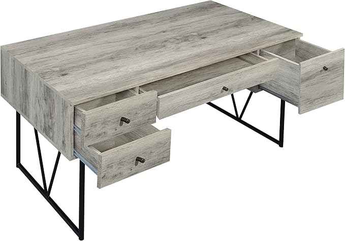 Coaster Home Furnishings Analiese Rustic 63-Inch 4-Drawer Home Office Computer Writing Desk Study Table with Storage Engineered Eco-Friendly Wood Look Laminate Sturdy Steel Grey Driftwood 801999
