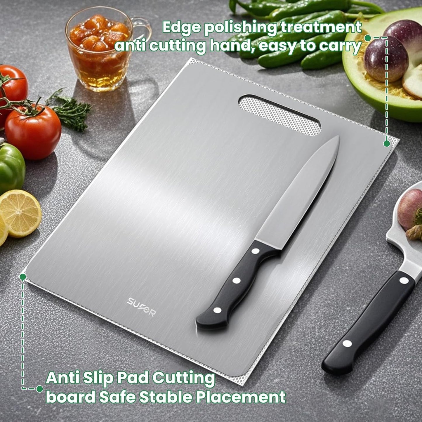 2 Pack Titanium Cutting Board - 100% Pure Titanium Cutting Boards For Kitche,Easy to clean, Double-sided food-grade Cutting Board For Cutting Meats, Fruits And Vegetables,13 * 9