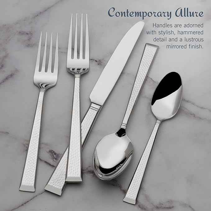 Mikasa Kyler Flatware Set for 12, 65 Piece 18/10 Stainless Steel Silverware with Modern Design and Serving Utensils, Durable, Stylish Dinnerware Service