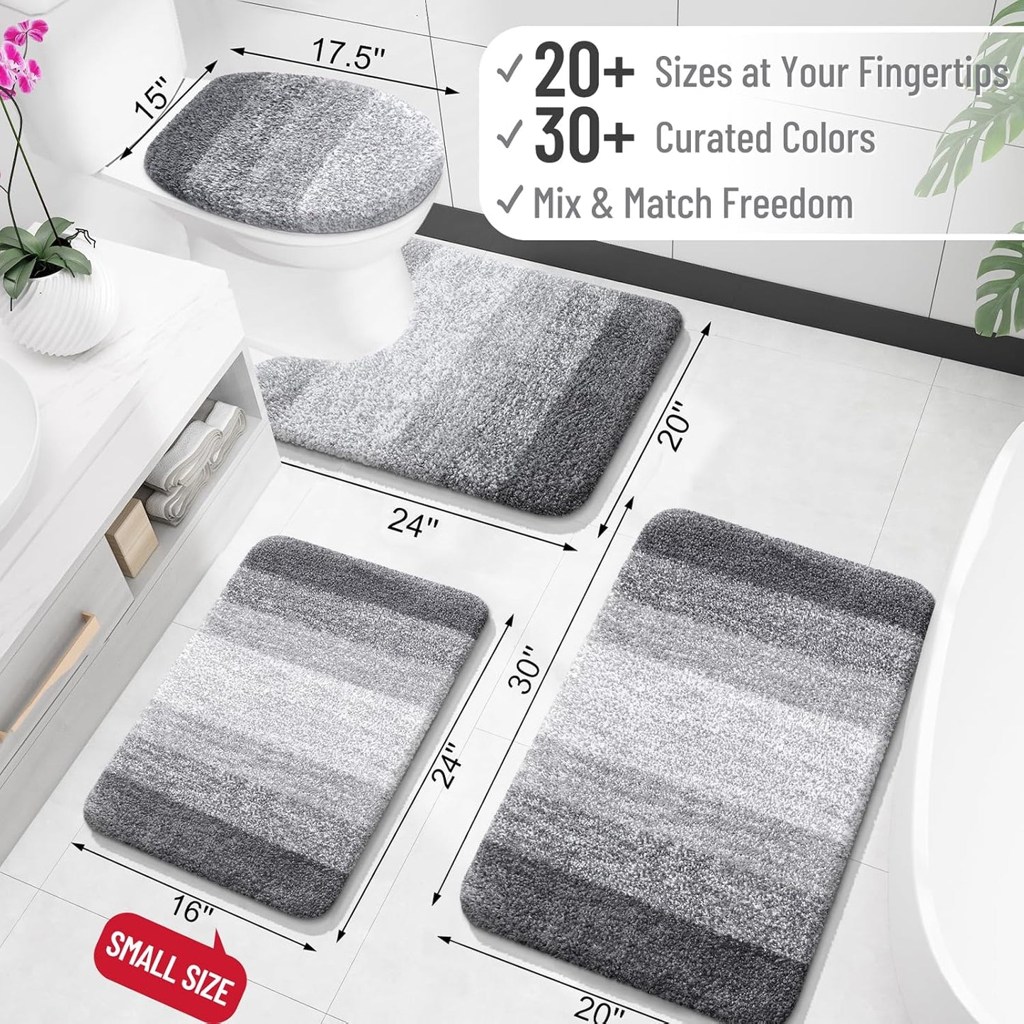 OLANLY Bathroom Rugs Mat 44x32, Extra Soft Absorbent Microfiber Bath Rugs, Rubber Backing, Quick Dry, Machine Washable Bath Mats for Bathroom Floor, Tub and Shower, Home Decor Accessories, Grey