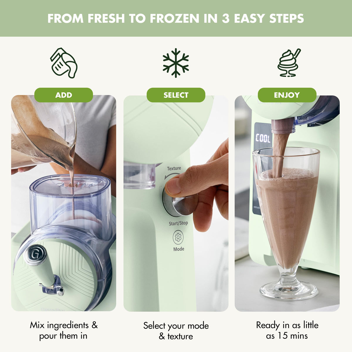 Frost Ice Cream Maker & Slushie Machine (4 Pint Ice Cream & Frozen Drink Maker / Pistachio Green)