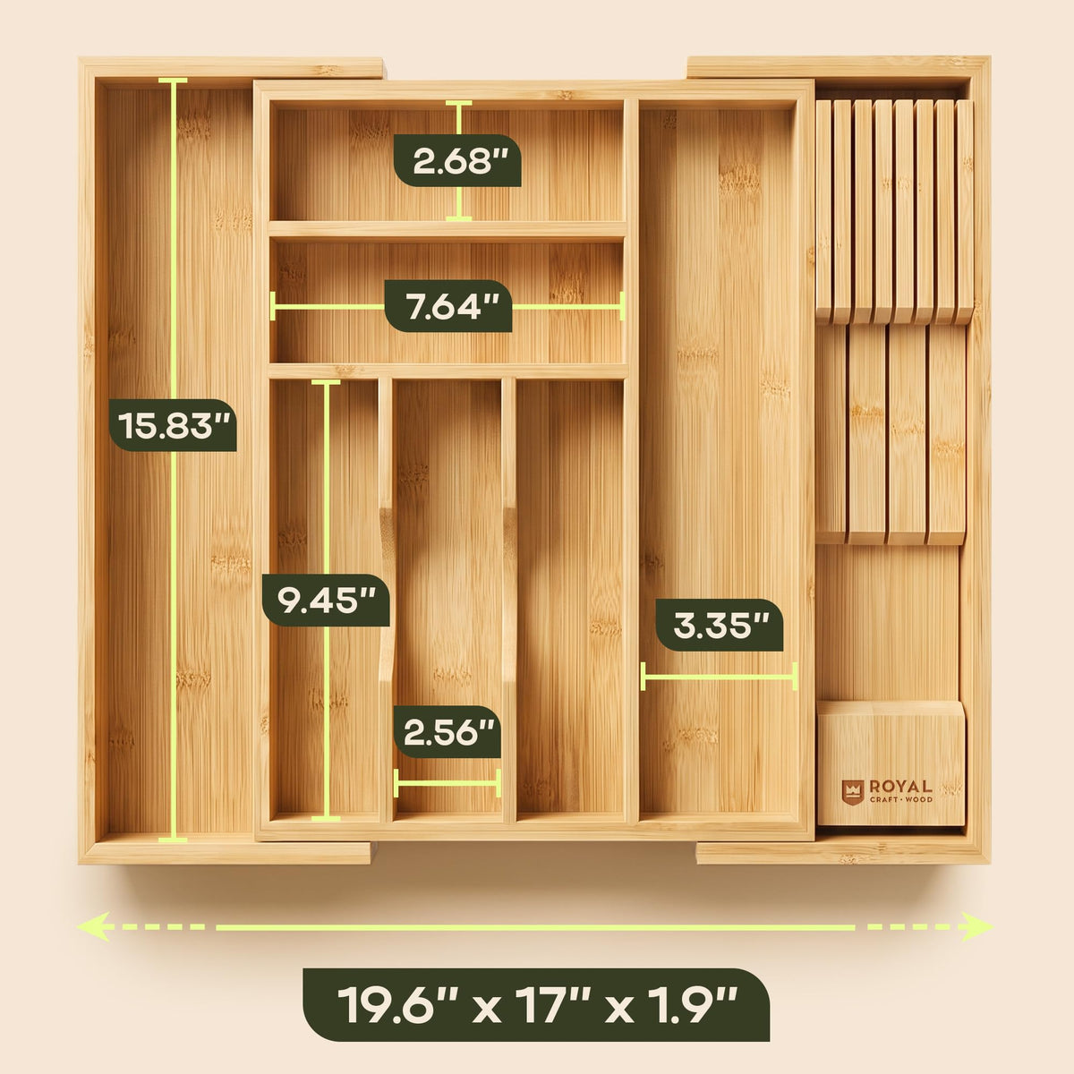 Drawer Organizer for Kitchen Organization (Natural / 8 Slot)