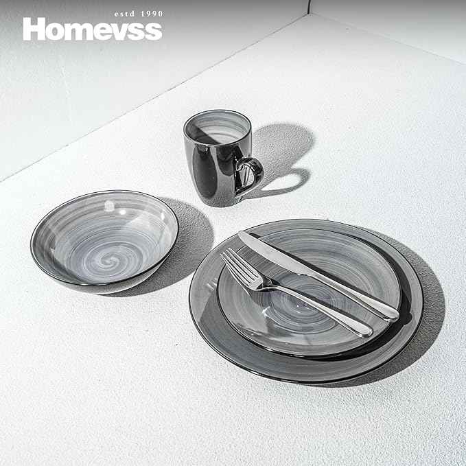 Stoneware Sonoma 16pc Dinnerware Set, Black + Speckled Spin Wash Grey