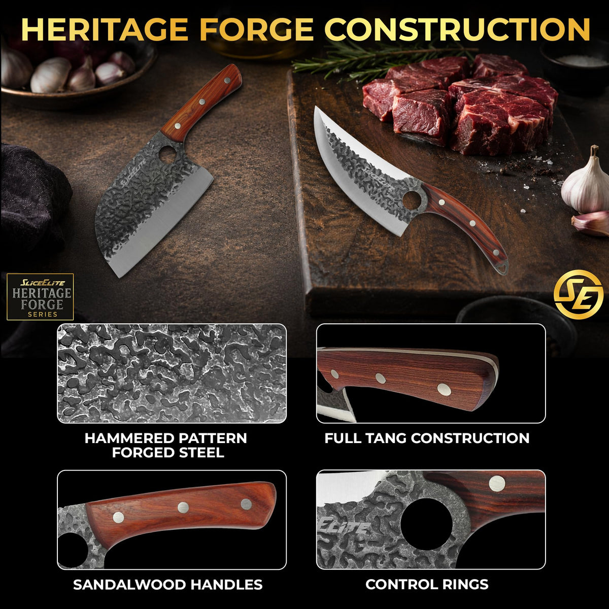 2 Piece Butcher Knife Set Serbian Chef & Viking Knives Kitchen Knife Set