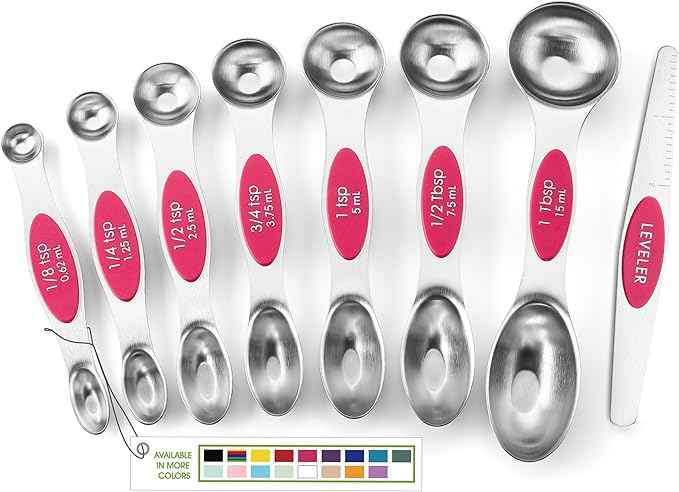 Spring Chef Pink Stainless Steel Magnetic Measuring Spoons Set of 8 with Leveler, Dual Sided Teaspoon & Tablespoon Measuring Set for Dry and Liquid Ingredients, Kitchen Gadgets for Baking & Cooking