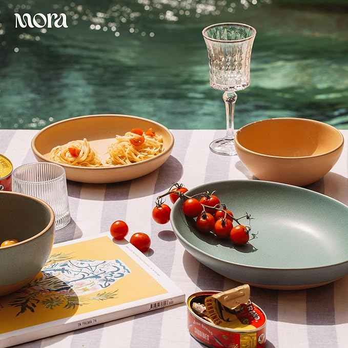 MORA Jumbo and Large Serving Dishes Set of 2, 13 inch and 12 inch Ceramic Pottery Oval Platters - Microwave, Oven and Dishwasher Safe - Iris & Merrigold