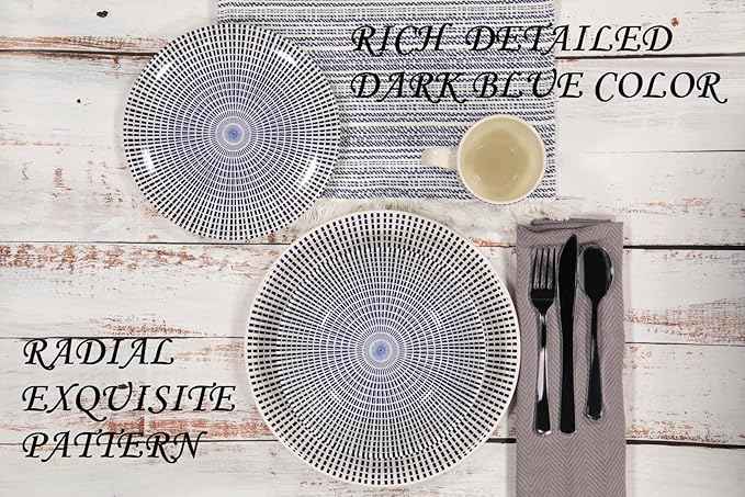 Tudor Royal Collection 24-Piece Round Dinnerware Set, Service for 6, Singapore Design, Blue Spiral, Plates Bowls Mugs Dishes, High-Gloss Premium Quality