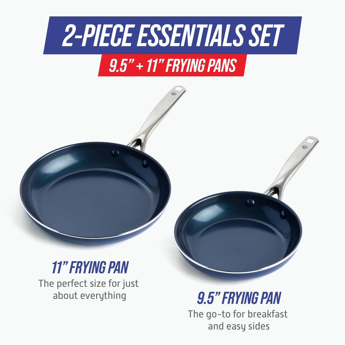 2 Piece Nonstick Frying Pan Set (9.5" and 11" Frypan Skillet Set)
