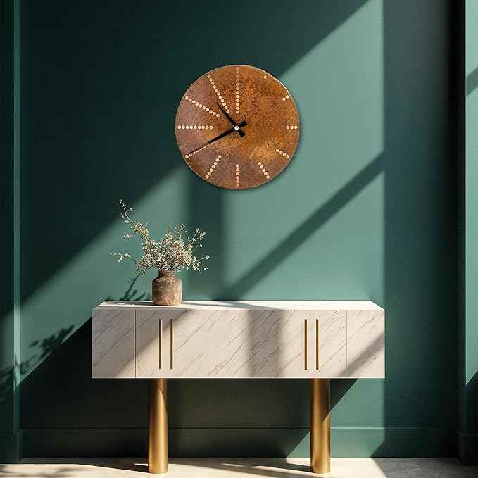 Handmade Pure Copper Wall Clock for Home Decoration, Decor Clock for Living Room, Bedroom and Kitchen, Rustic Decorative Mural Clock Art for Farmhouse (Time Dots, 17.7)