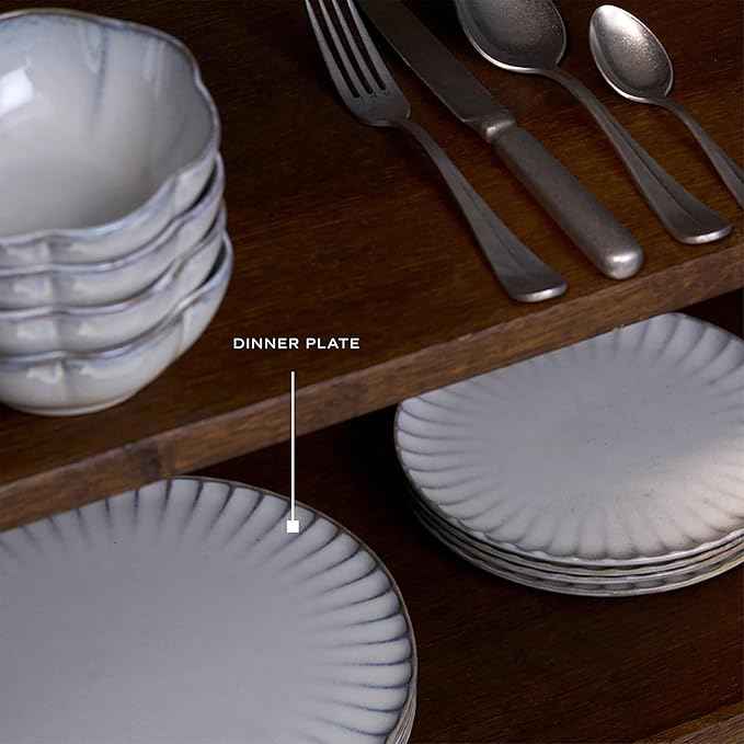 Serax White Dinner Plates | Inku Tableware by Sergio Herman | Dishes Set for 4 | Stoneware Microwave Safe Plates | Dish Set | Farmhouse Kitchen and Dinnerware Sets | Luxury, Family and Party