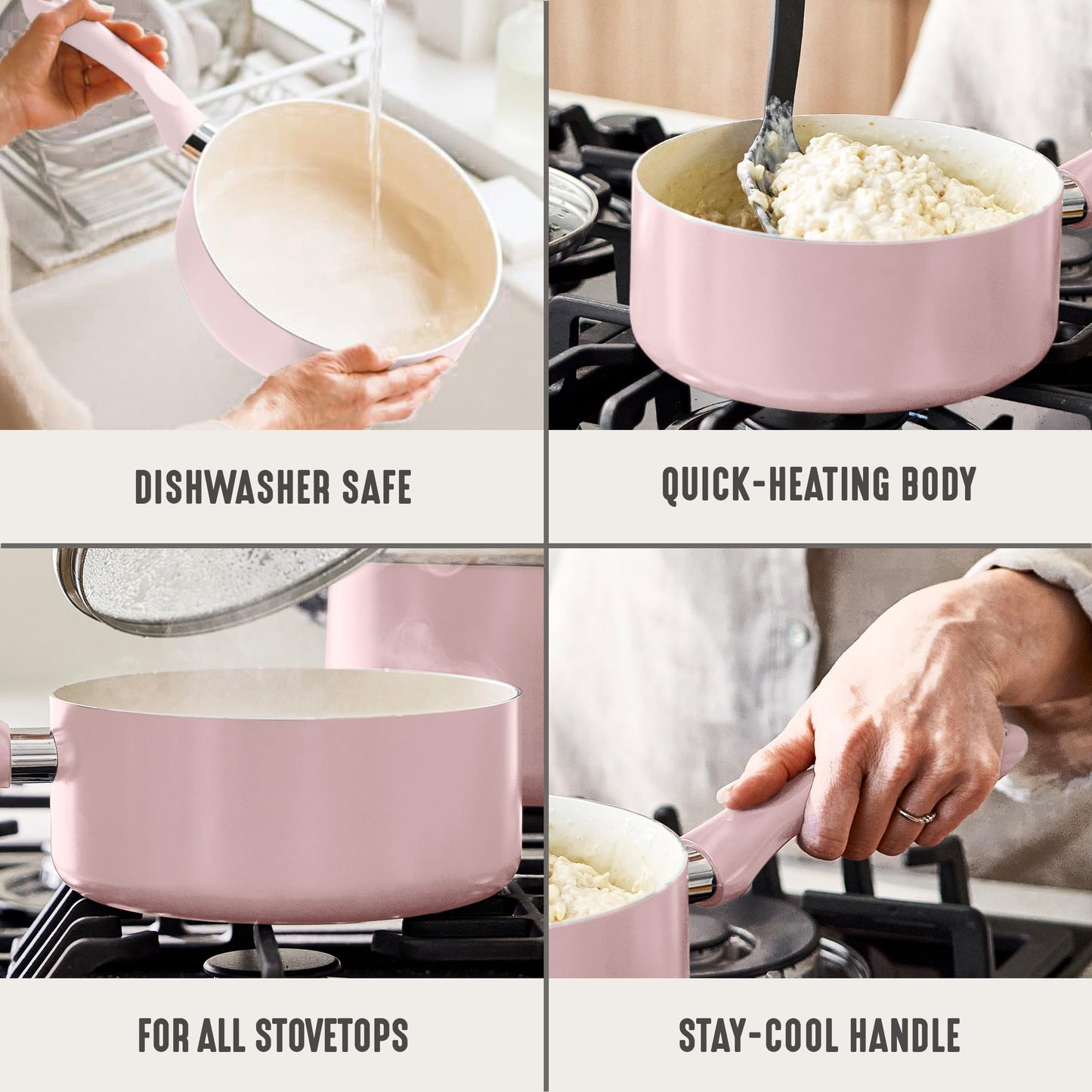 2QT Ceramic Nonstick Saucepan with Lid (2 Quarts / Blush Pink)