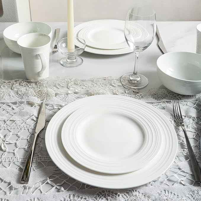 Stone lain Bone China Round Swirl Design 32 Piece Dinnerware Set, White