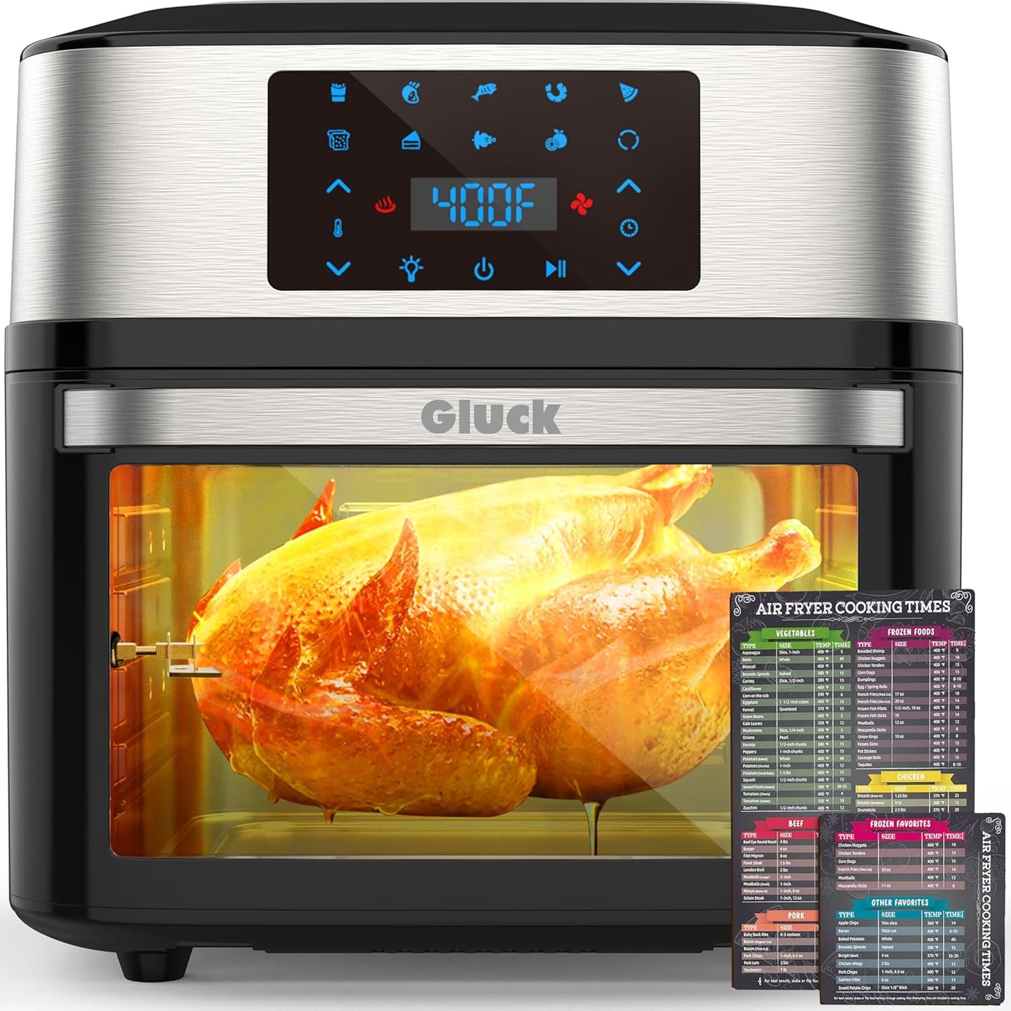Air Fryer Oven Large 20 QT, 10-in-1 Toaster Oven Air Fryer Combo with Window for Family, Airfryer Oven with Rotisserie, 3 Dehydrating Racks, ETL Certified