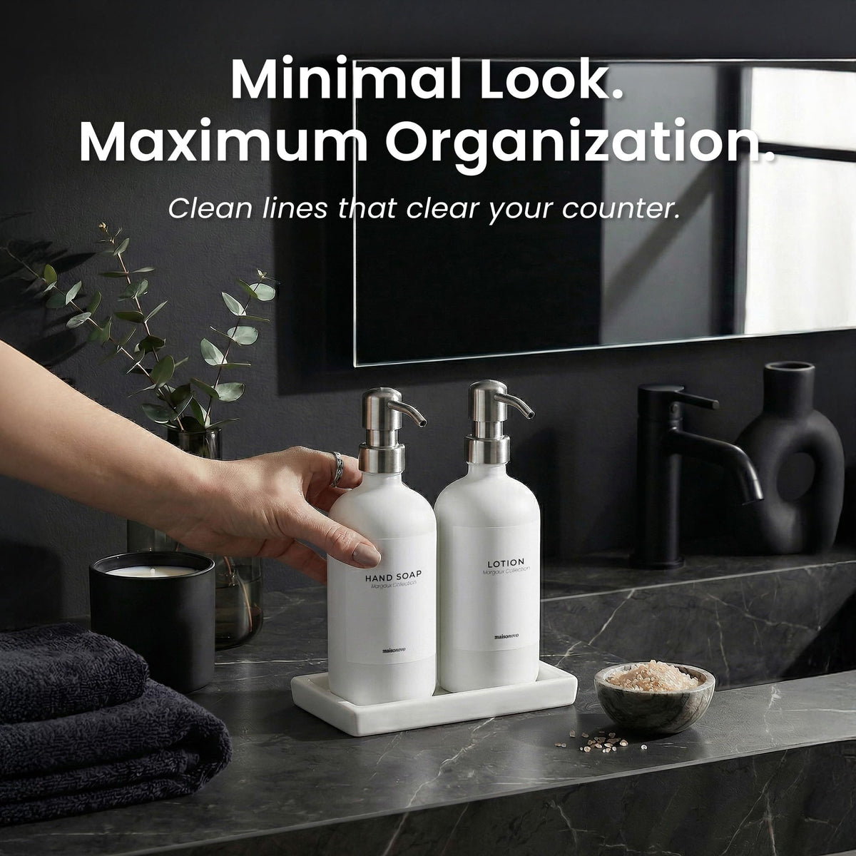 Bathroom Soap Dispenser Set (White Bottles Silver Pumps)