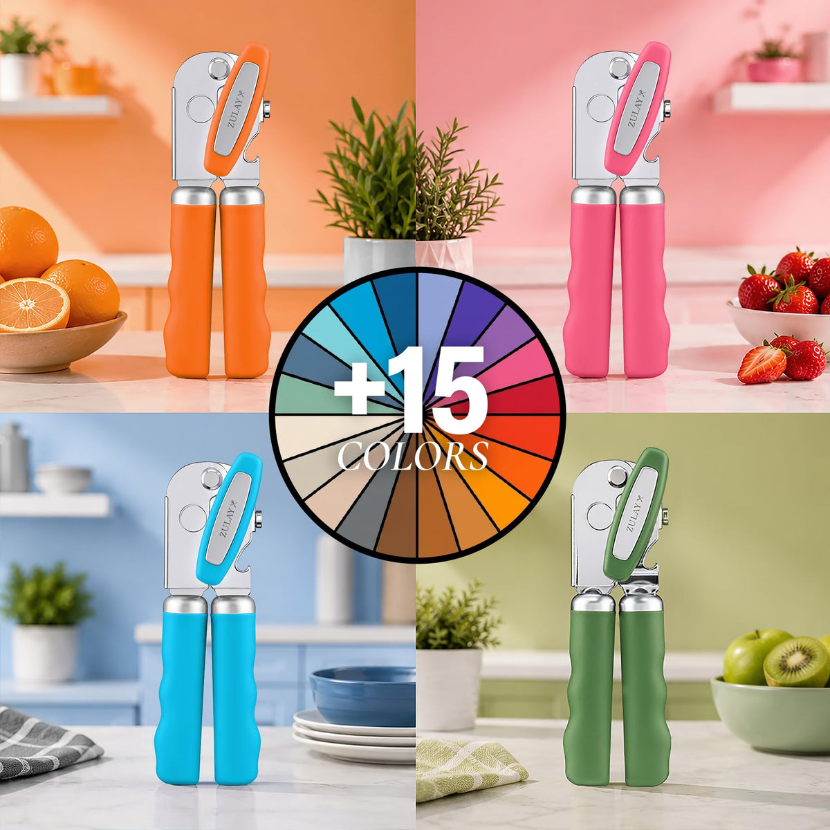 Stainless Steel Swing Open Manual Can Opener Comfortable Grip (Deep Red / Swing Open)