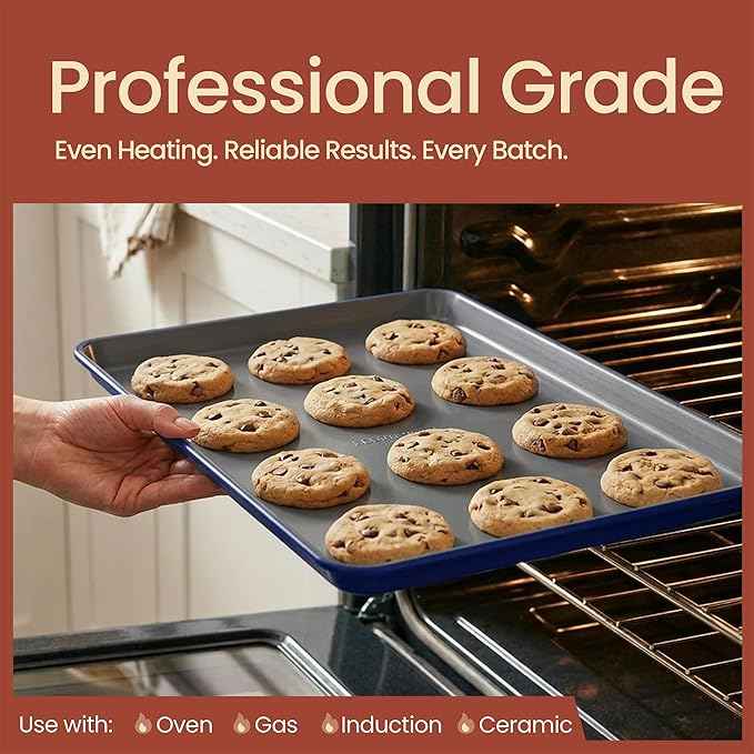 Bakken 8-Piece Ceramic Coated Bakeware Sets, Nonstick Aluminized Steel Pans with Muffin, Loaf, Cake, Roasting Pan, & Cooling Rack, Oven Safe Up To 500°F, Dishwasher Safe, BPA, PTFE & PFAS Free, Blue