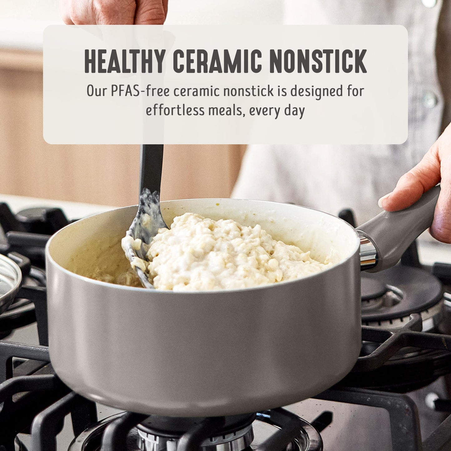 2QT Ceramic Nonstick Saucepan with Lid (2 Quarts / Light Gray)