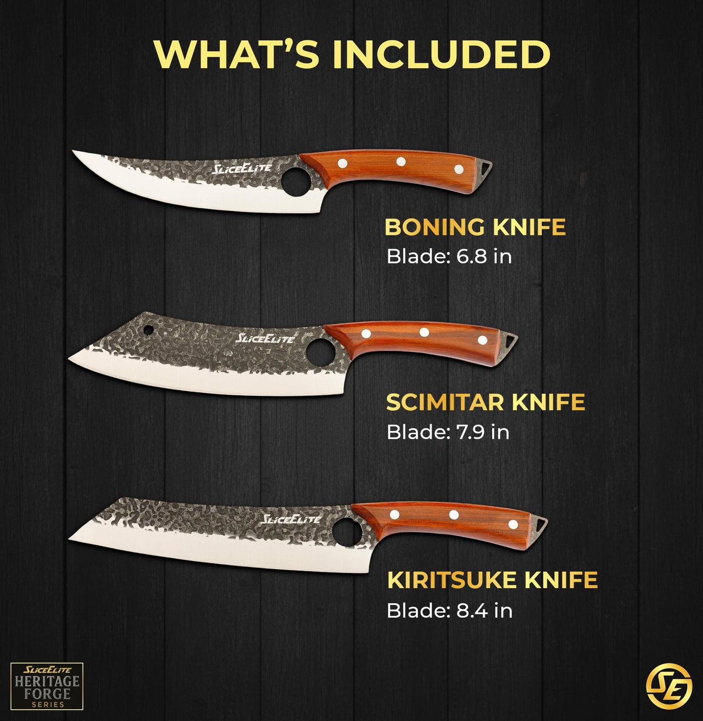 3PC Boning Knife Scimitar & Kiritsuke Knives Prep Knife Set Forged Blades