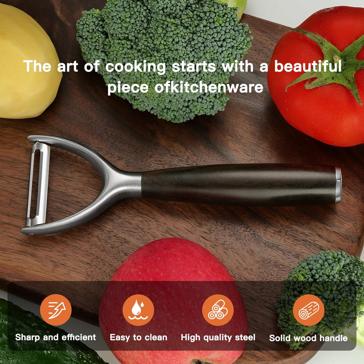 Premium Y Type 304 Stainless Steel Multifunctional Kitchen Peeler Real Wood Handle Ultra Sharp Blade Vegetable Potato Apple（Agarwood） - HomeSpice