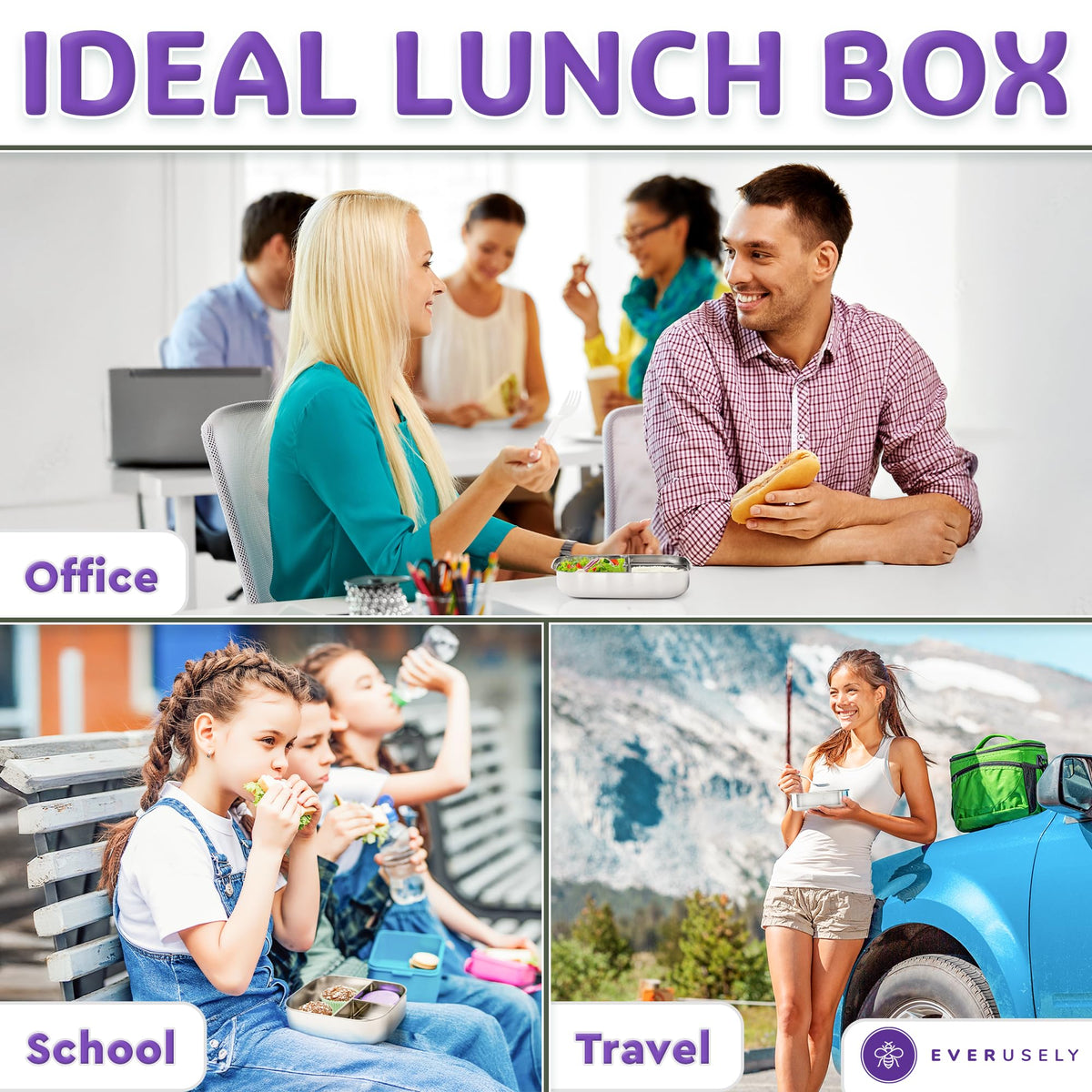 Stainless Steel Bento Box + Condiment Container (Lavender / 47oz / 1400ml)