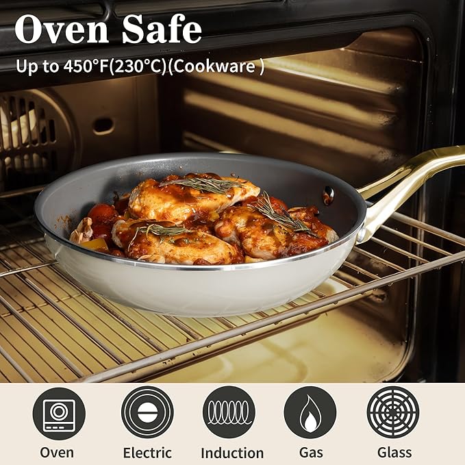 7-Piece Ceramic Nonstick Cookware Set with Lids - PFAS/PTFE/PFOA Free, Interior & Exterior Ceramic Coating -Easy to Clean- Kitchen Storage-All Stovetop Compatible & Oven-Safe up to 480°F