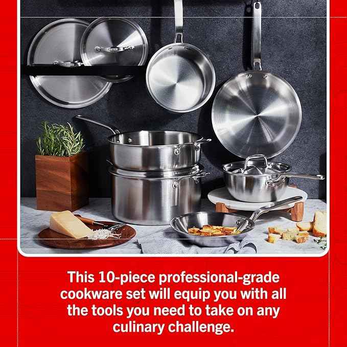 Heritage Steel Eater Series 10 Piece Cookware Set | Made in USA | 5 Ply Fully Clad Stainless Steel Cookware Set | Stay Cool Handle | Induction Ready & Non-Toxic