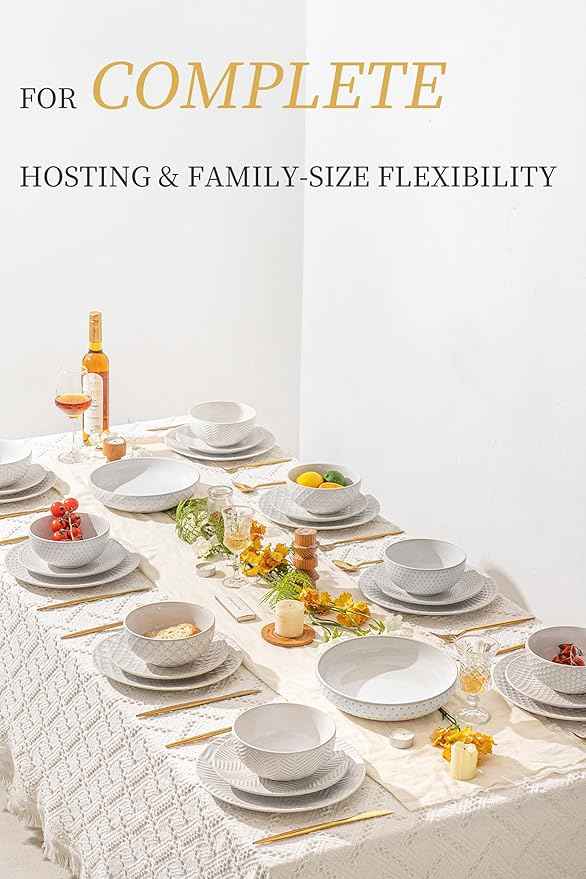 32-Piece Luxury Dinnerware Set,Complete Plates and Bowls Set for 8,Upscale Ceramic Dish Set for Hosting, Holidays & Family Gatherings–Microwave & Dishwasher Safe