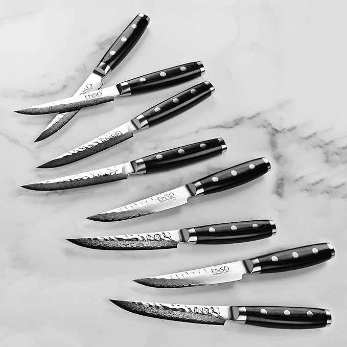 Enso Knife Set - Made in Japan - HD Series - VG10 Hammered Damascus Japanese Stainless Steel with Dark Ash Knife Block - 25 Piece