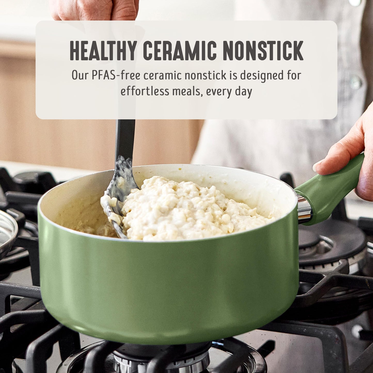 2QT Ceramic Nonstick Saucepan with Lid (2 Quarts / Sage Green)
