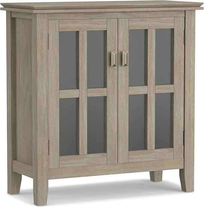 SIMPLIHOME Artisan SOLID WOOD 30 Inch Wide Contemporary Low Storage Cabinet in Distressed Grey, For the Living Room, Entryway and Family Room
