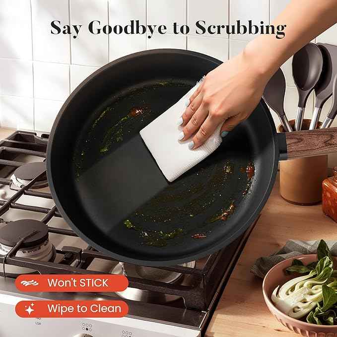 Kitchen Academy Ceramic Pots and Pans Set Non Stick - 10 Pcs Induction Cookware Set Non Toxic, Healthy Nonstick Black Cooking Pans Set, PFAS/PTFE/PFOA & PFOS Free