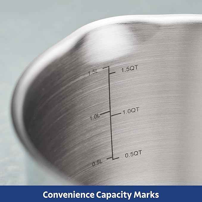 Tramontina Tempo Tri-Ply Base Stainless Steel 2-Quart Small Sauce Pan with Glass Lid, Induction-Ready Saucepan, Oven-Safe, Dishwasher-Safe
