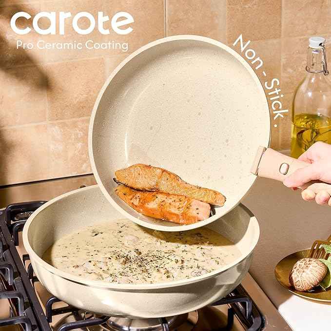 CAROTE 22PCS Pots and Pans set Non Stick, Ceramic Cookware Set, RV Kitchen Cooking Set Removable Handles, Oven Safe, Induction Coolware, Non-toxic Kitchen Cooking Set, PFAS and PFOA Free