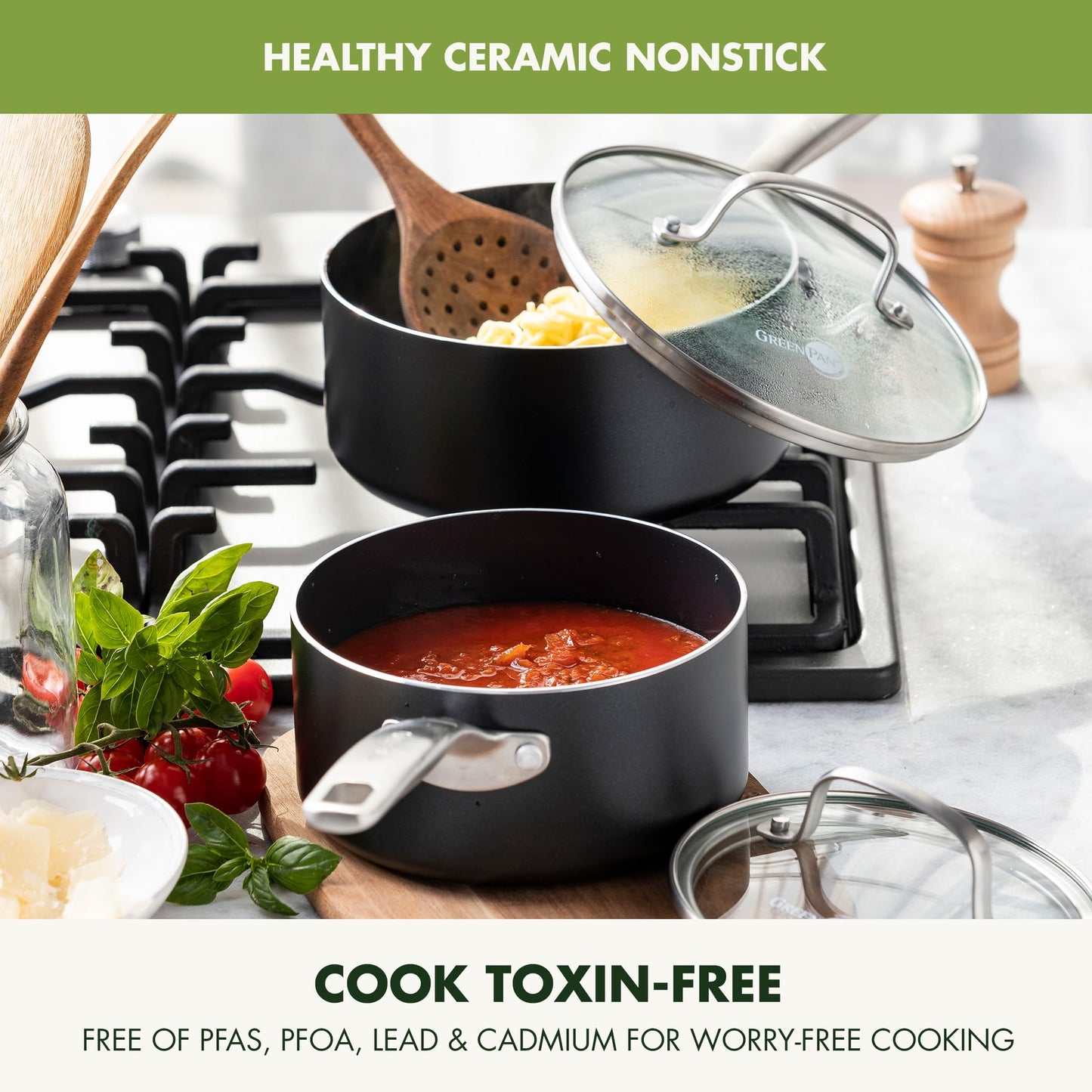Prime Chatham 1QT & 2QT Saucepan Pot Set with Glass Lids (1QT and 2QT Saucepan Pot Set / Black)