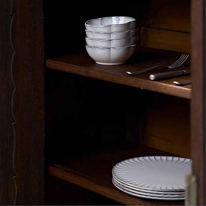 Serax Breakfast Plate | Inku Tableware van Sergio Herman | 4 Dessert Plates | Stoneware Dinnerware Set in white | luxury Dishware for Dinner at Home, Party, Cake, Christmas | Kitchen Sets