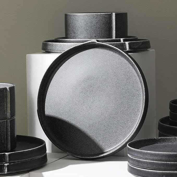 Stone Lain Bao 4-Piece Dinner Plate Set Stoneware, Charcoal