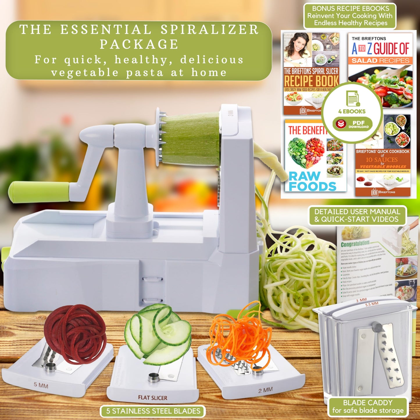 5 Blade Vegetable Spiralizer & Veggie Noodle Maker (White ( 5 Blades ))