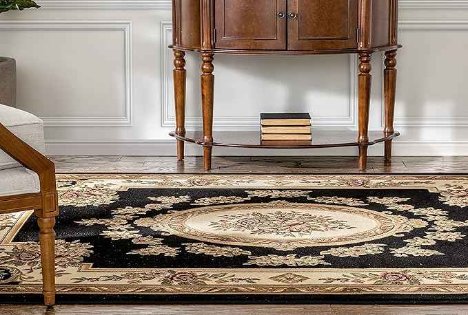 Pastoral Medallion Black French European Formal Traditional 8x11 8x10 (7'10" x 10'6") Area Rug Easy to Clean Stain / Fade Resistant Contemporary Floral Thick Soft Plush Living Dining Room Rug