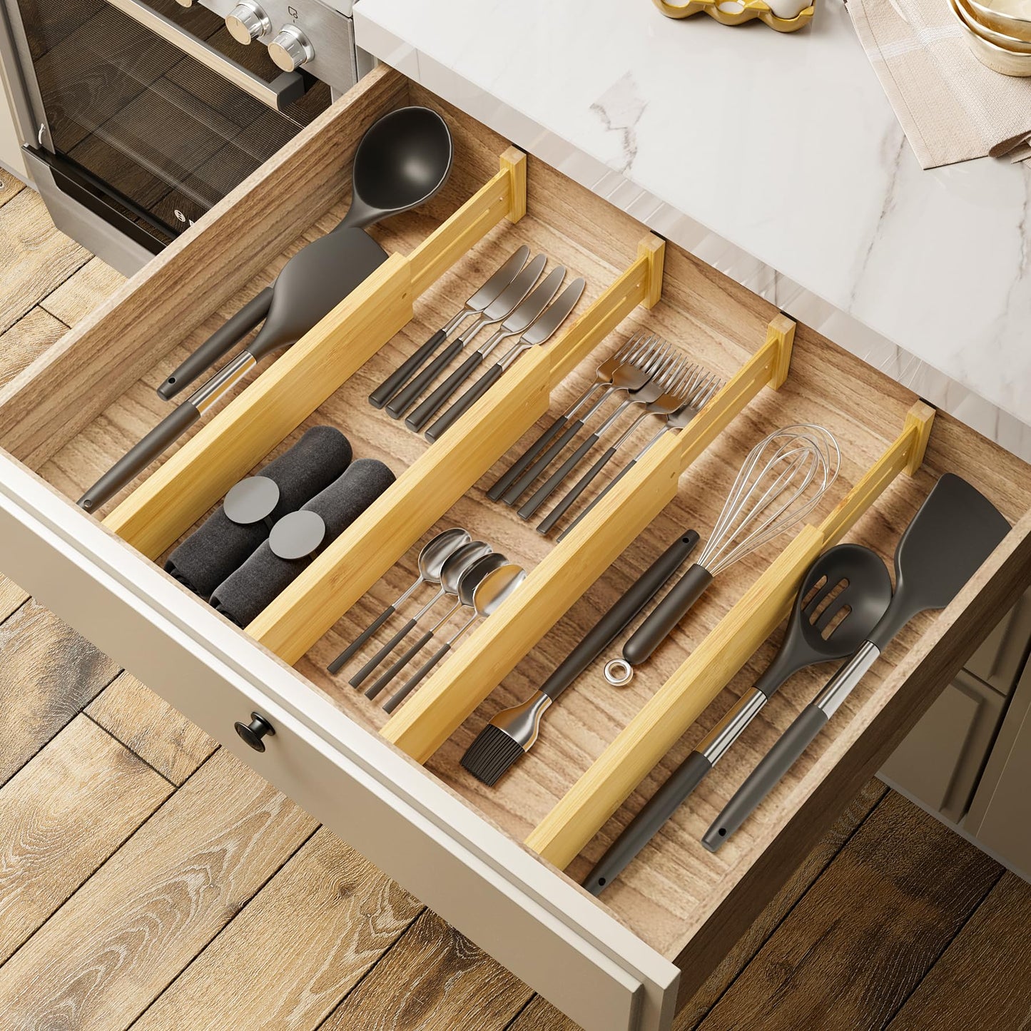 Bamboo Expandable Drawer Dividers (Natural / 3''H, 13.3''-19''L)