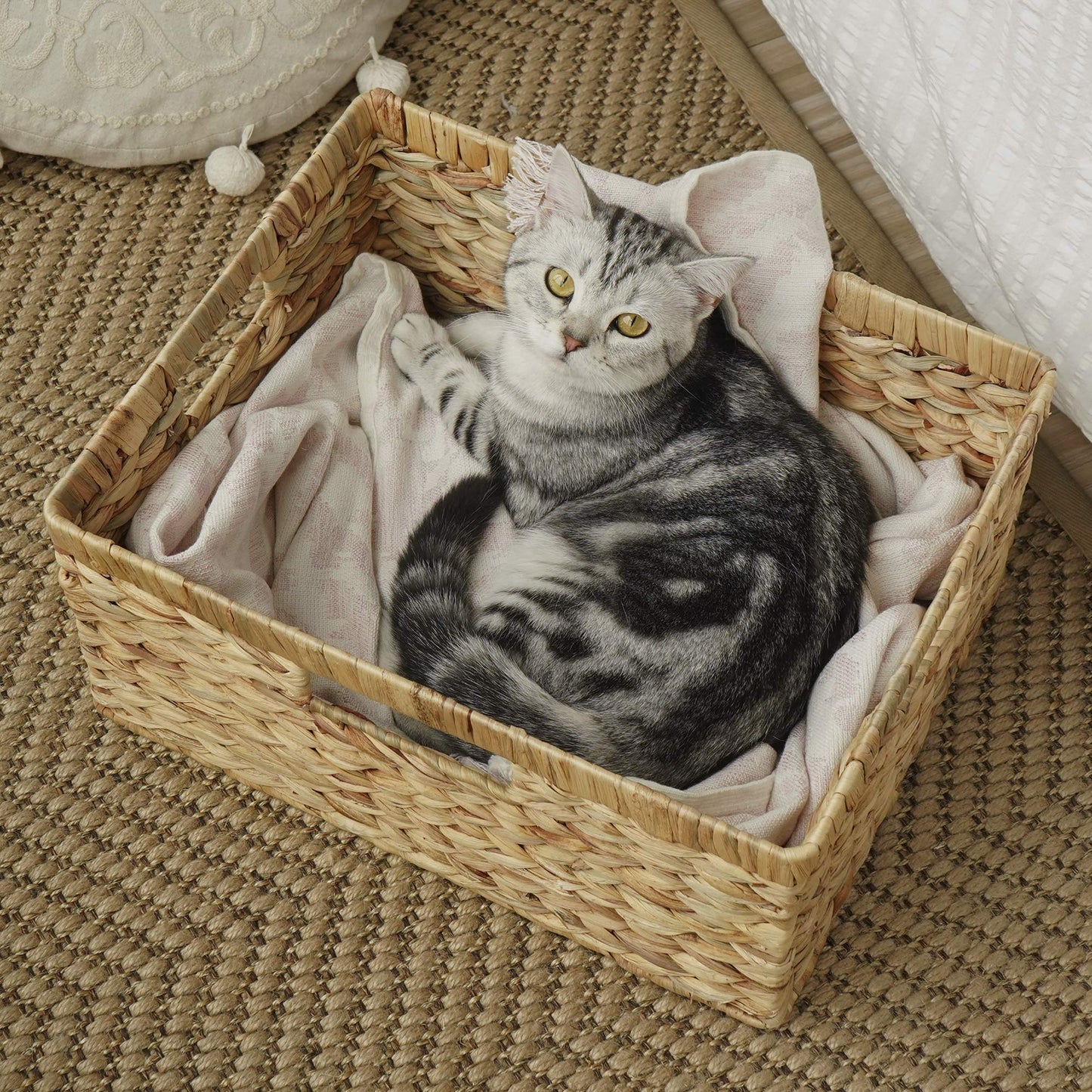 Wicker Baskets for Storage (Natural (Water Hyacinth) / 16½"L x 13"W x 7½"H)