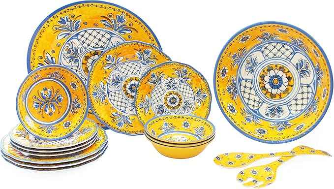 Le Cadeaux Luxury 16 Piece Melamine Dinnerware Set, Service for 4 (Benidorm)